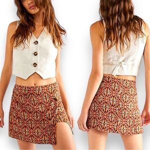Free People Take It Easy Mini Wrap Skirt in Terracotta Combo Size 2 XS